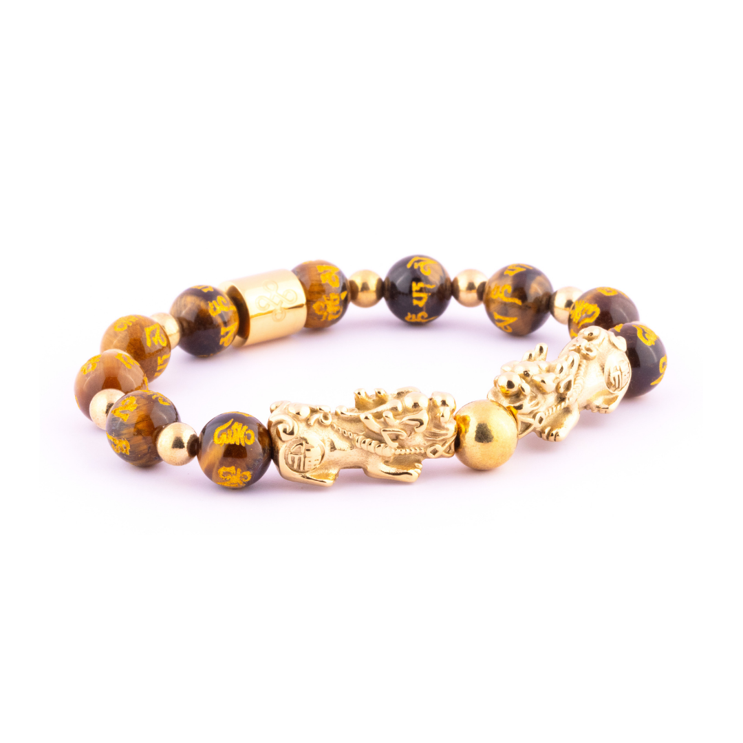 Emperor's Luck II Bracelet (Double Lucky Piyao in Mantra Engraved Natural Brown Tiger's Eye)