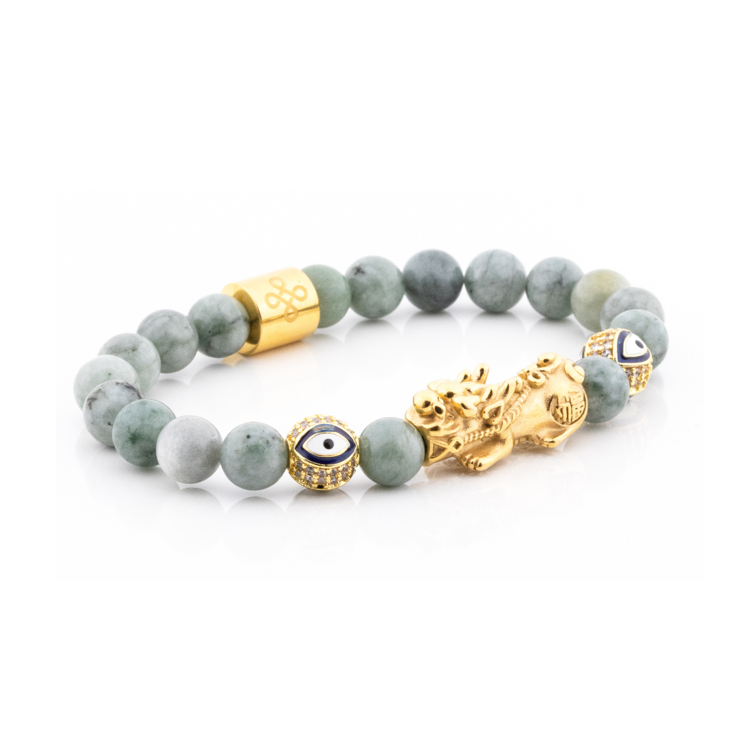 Emperor's Luck VI Bracelet (Lucky Piyao  and Evil Eye Charm in Natural Burmese Jade)