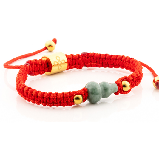 Burmese Jade Wulu in Tibetan Red String Shamballa Bracelet