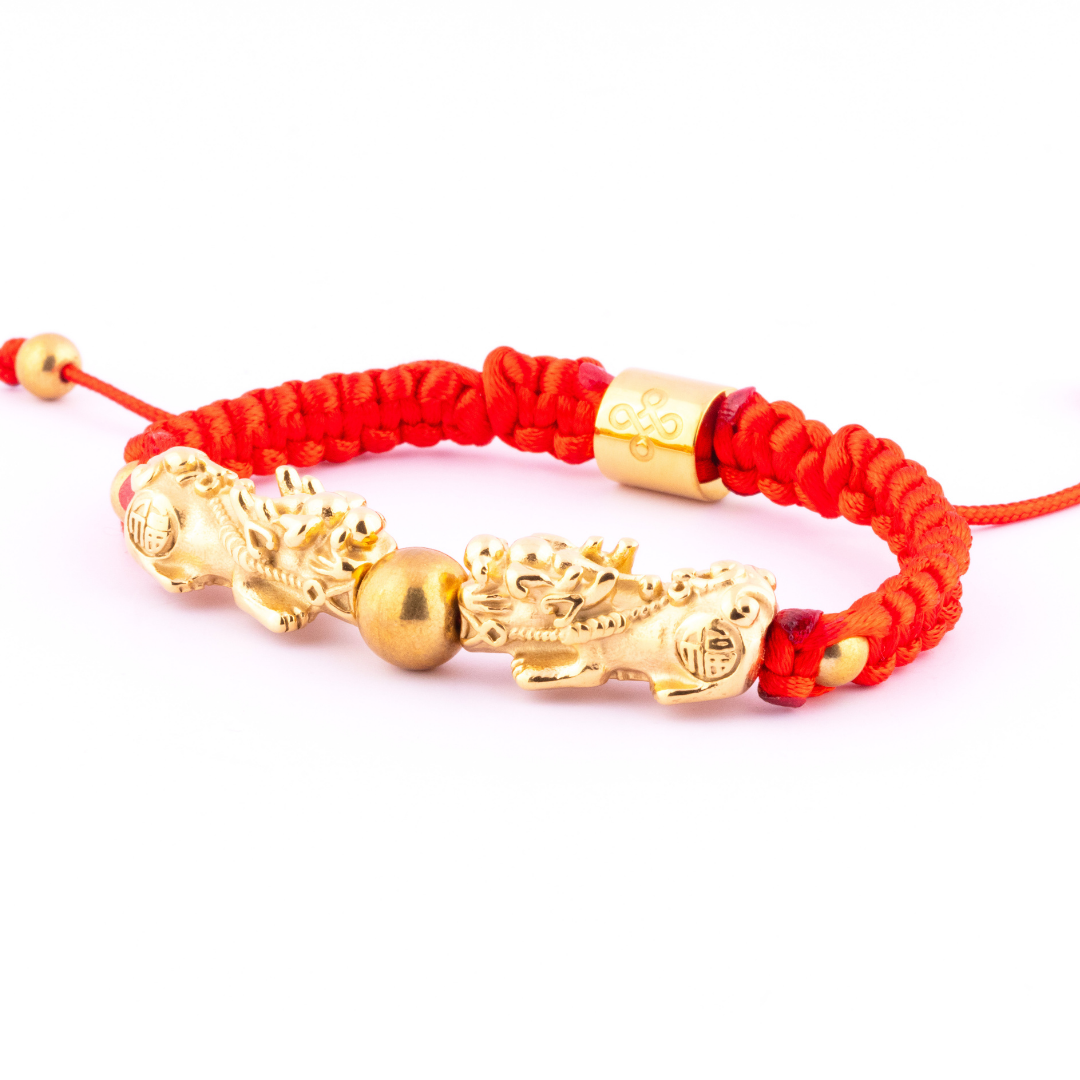 Double Lucky Piyao in Tibetan Red String Shamballa Bracelet