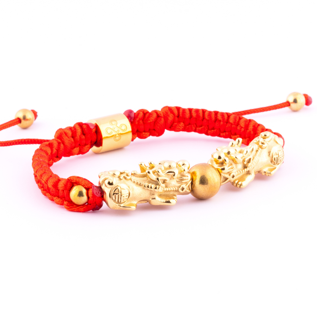 Double Lucky Piyao in Tibetan Red String Shamballa Bracelet