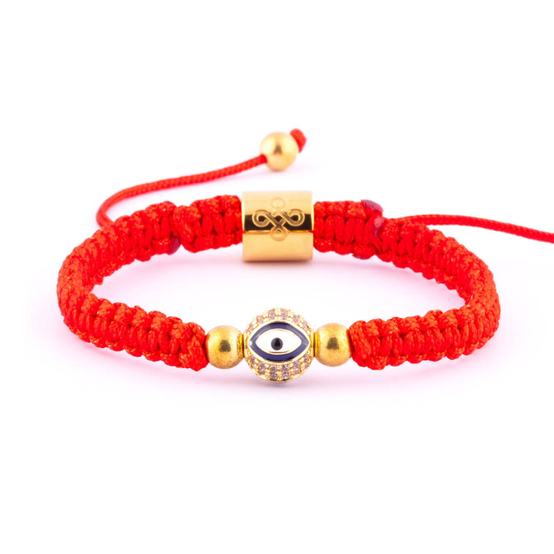 Evil Eye with Pyrite in Tibetan Red String Shamballa Bracelet