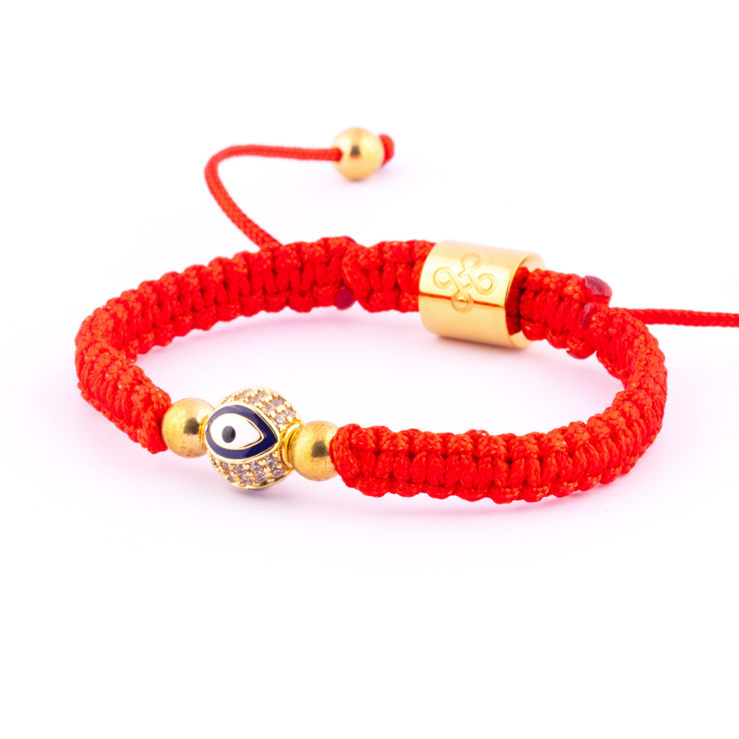 Evil Eye with Pyrite in Tibetan Red String Shamballa Bracelet
