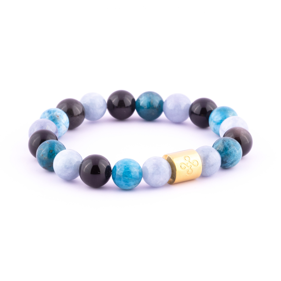 Poseidon I Tri-Stone Bracelet (Natural Apatite, Aquamarine and Silver Sheen Obsidian)