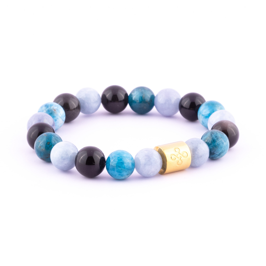 Poseidon I Tri-Stone Bracelet (Natural Apatite, Aquamarine and Silver Sheen Obsidian)
