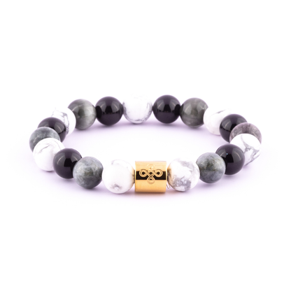 Zeus I Tri-stone Bracelet (Natural Grey Eagle, Black Onyx and Howlite)