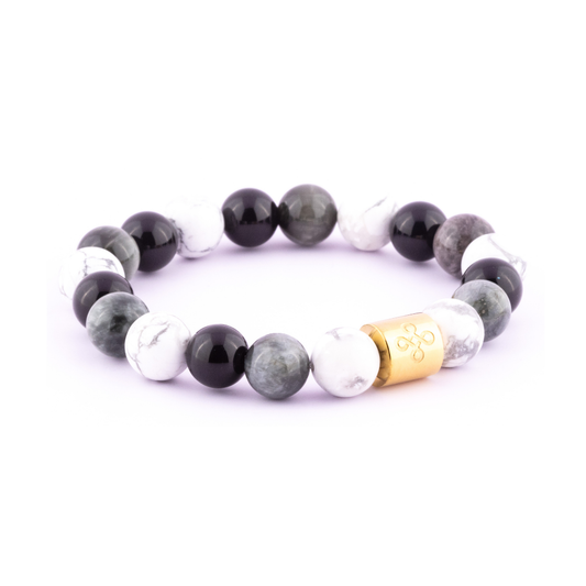 Zeus I Tri-stone Bracelet (Natural Grey Eagle, Black Onyx and Howlite)