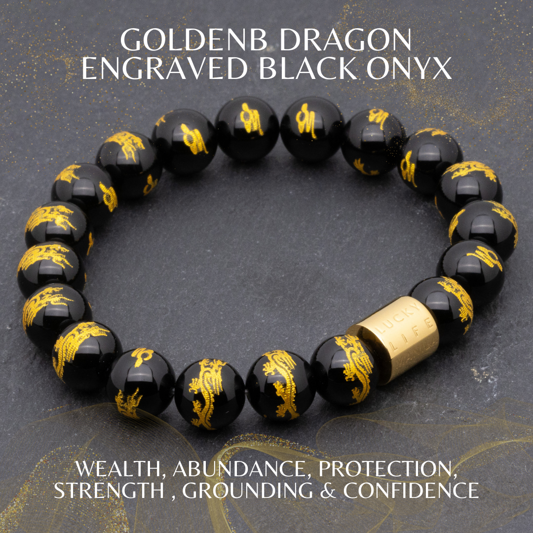 Classic Dragon Engraved Black Onyx Bracelet - Lucky Life Manila