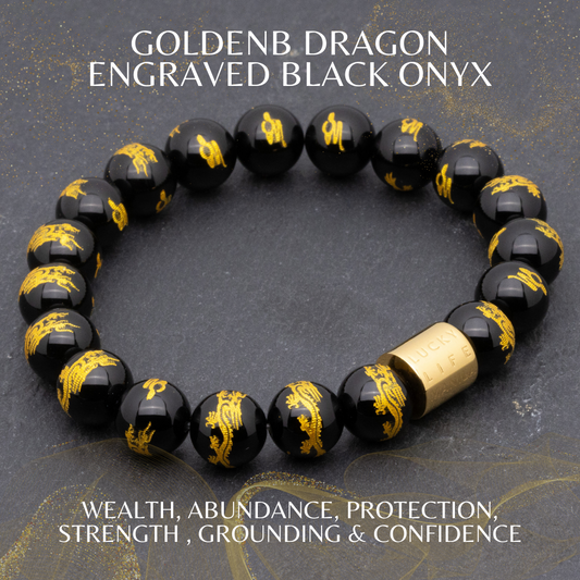 Classic Dragon Engraved Black Onyx Bracelet - Lucky Life Manila